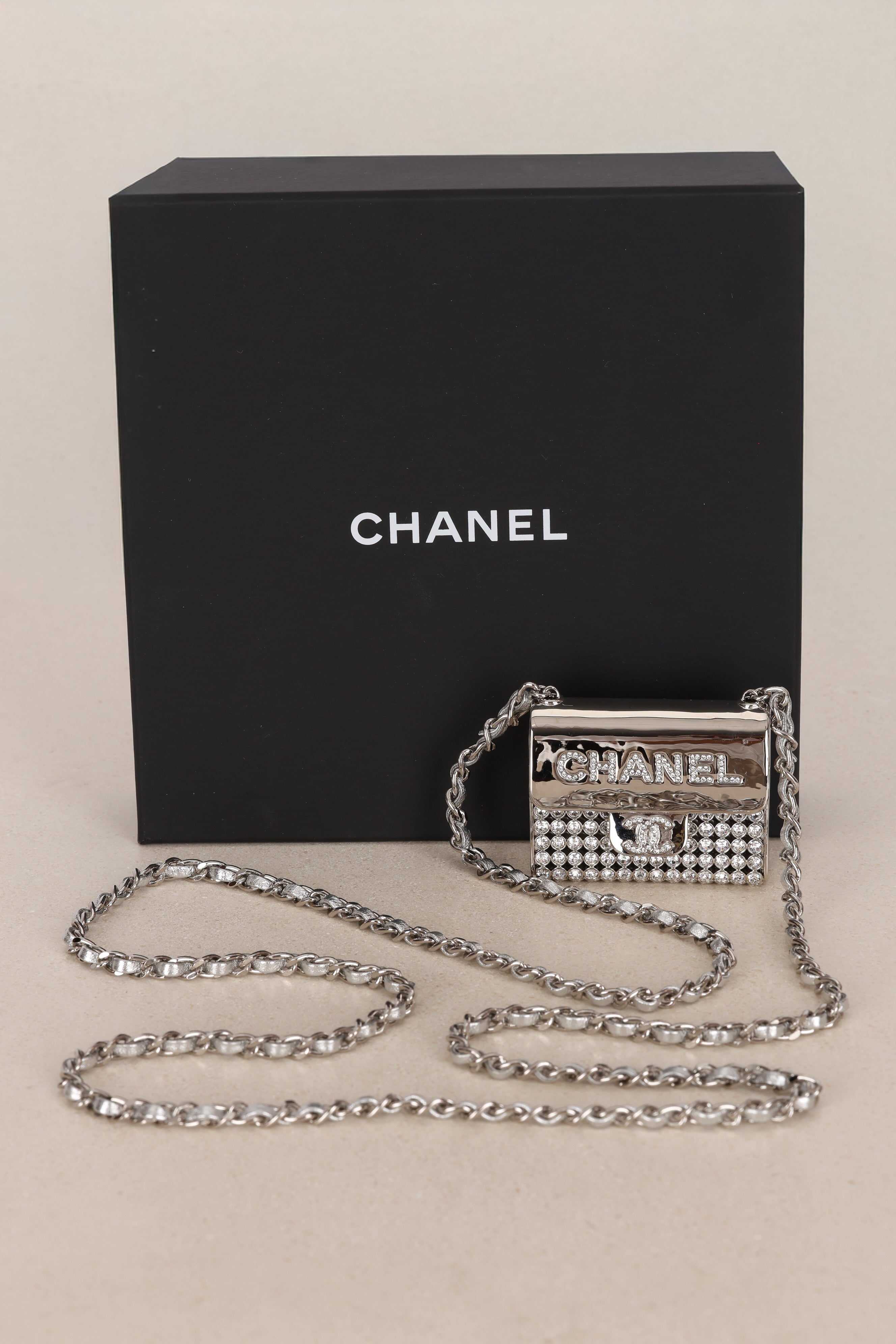 Chanel 2022 Strass & Leather Purse CC Long Pendant Necklace