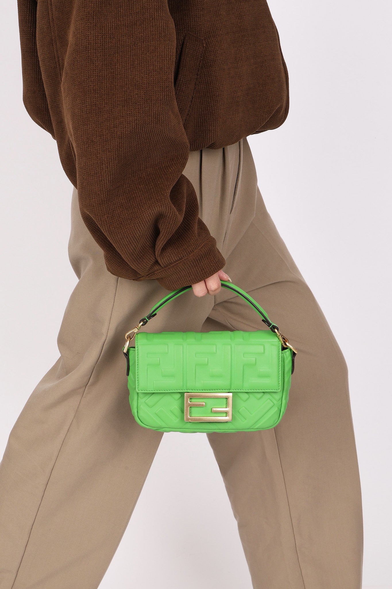 Fendi Zucca Embossed Mini Baguette Bag Green