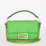 Fendi Zucca Embossed Mini Baguette Bag Green