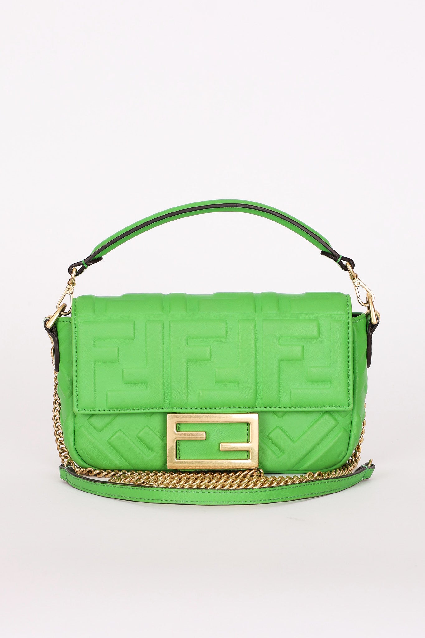 Fendi Zucca Embossed Mini Baguette Bag Green