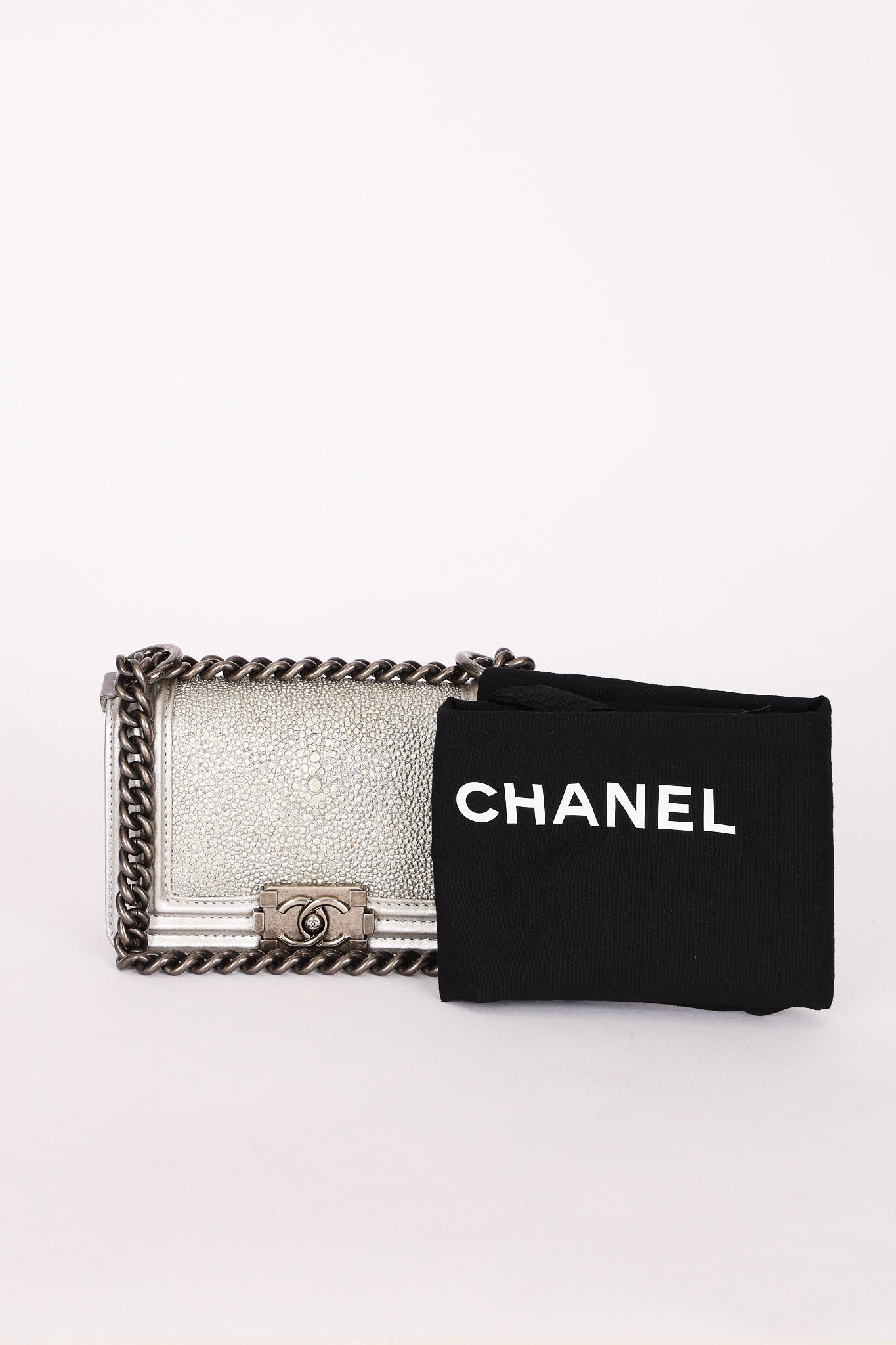 Chanel Galuchat Stingray Mini Boy Bag Silver RHW