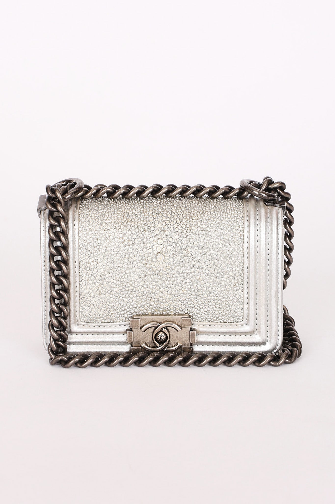 Chanel Galuchat Stingray Mini Boy Bag Silver RHW