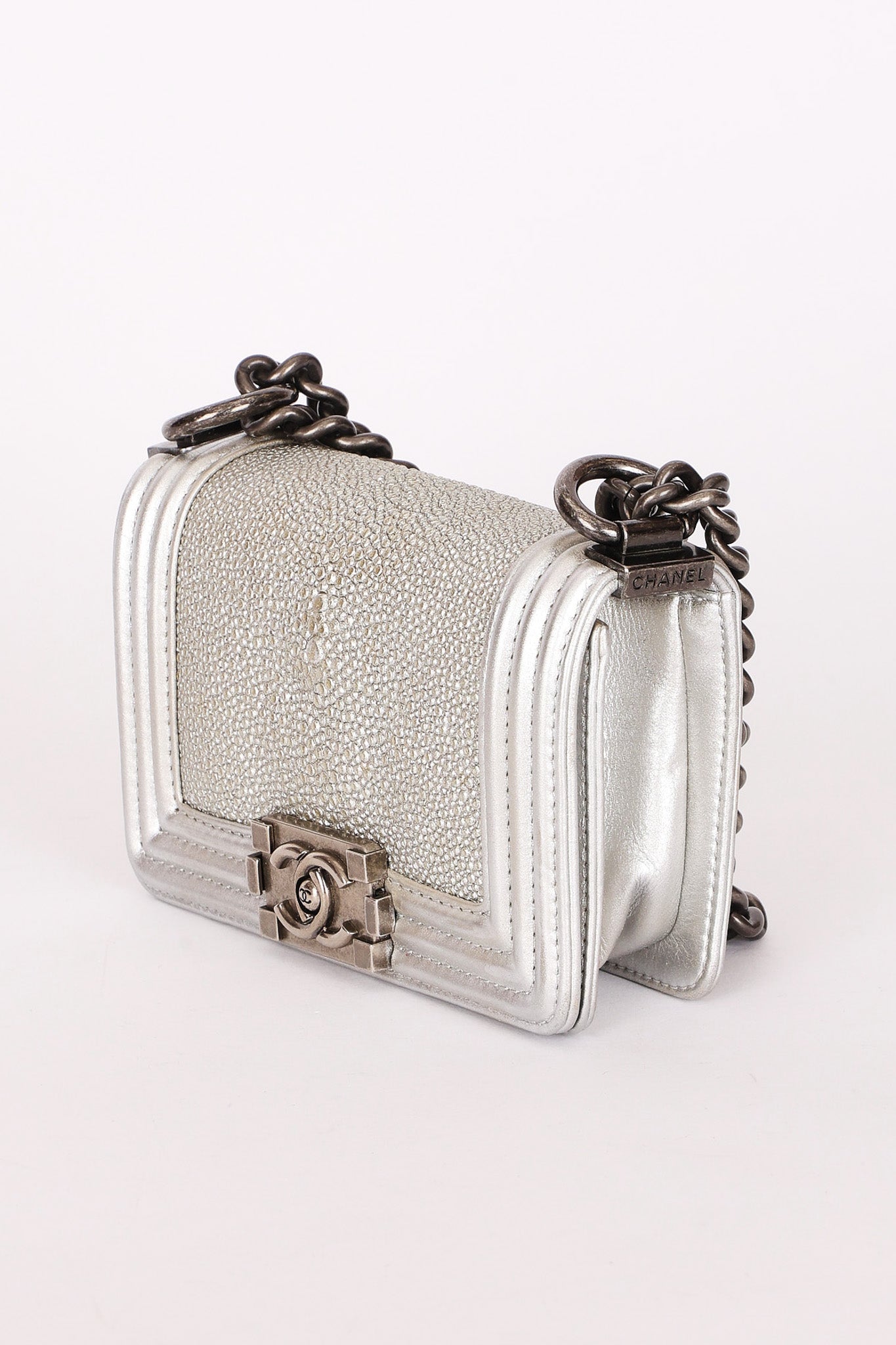 Chanel Galuchat Stingray Mini Boy Bag Silver RHW