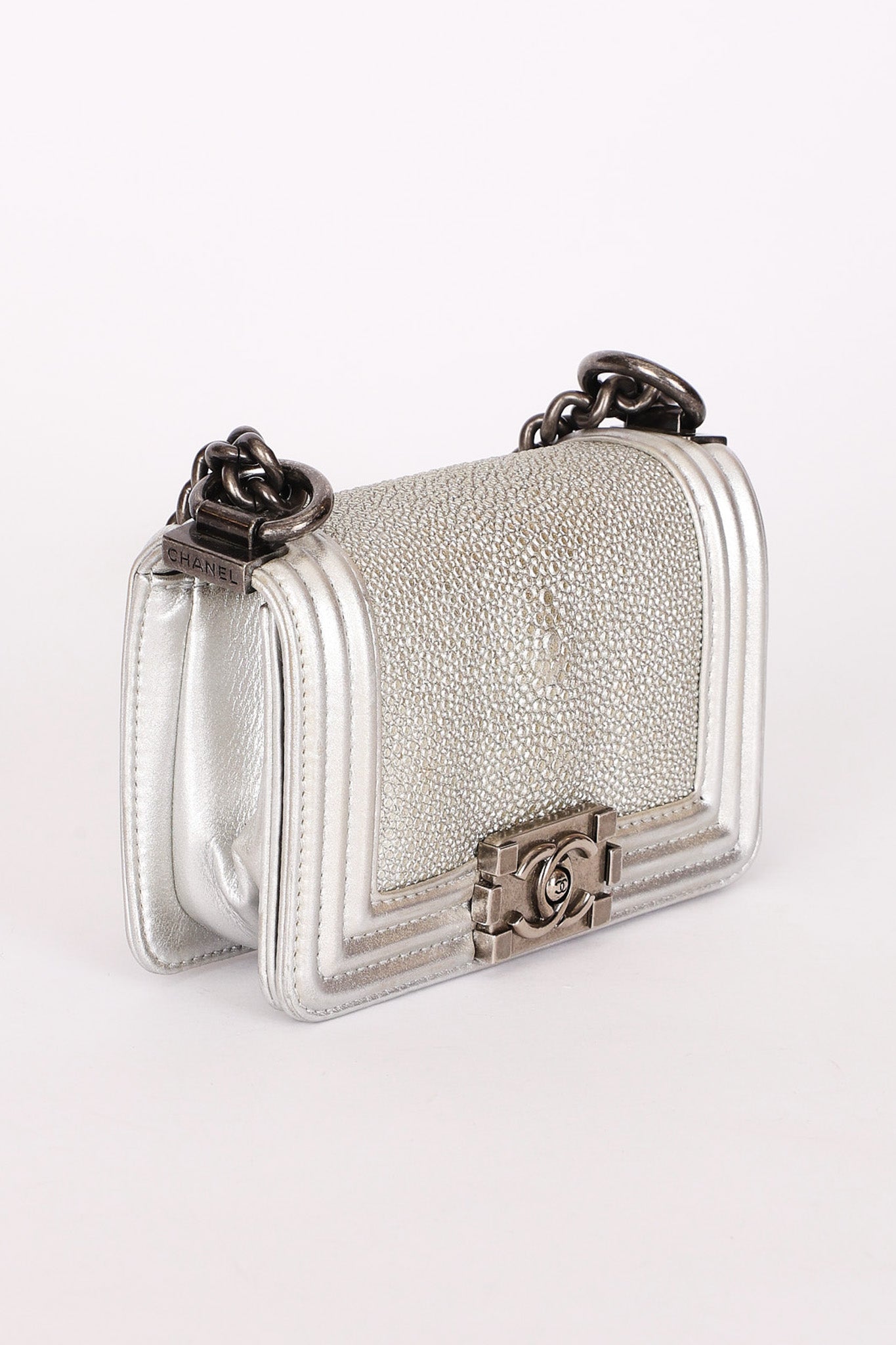 Chanel Galuchat Stingray Mini Boy Bag Silver RHW