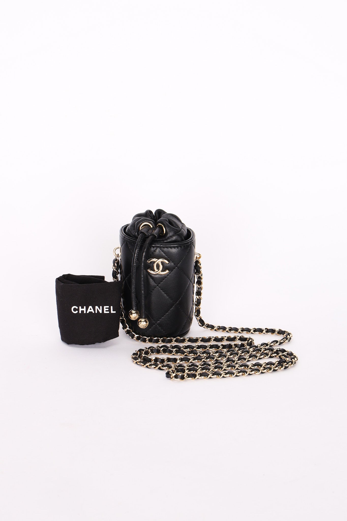 Chanel Mini Drawstring Bucket Bag Black Lambskin 2022 CGHW