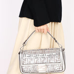 Fendi Zucca Sequin Baguette Bag Silver Metallic