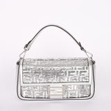 Fendi Zucca Sequin Baguette Bag Silver Metallic