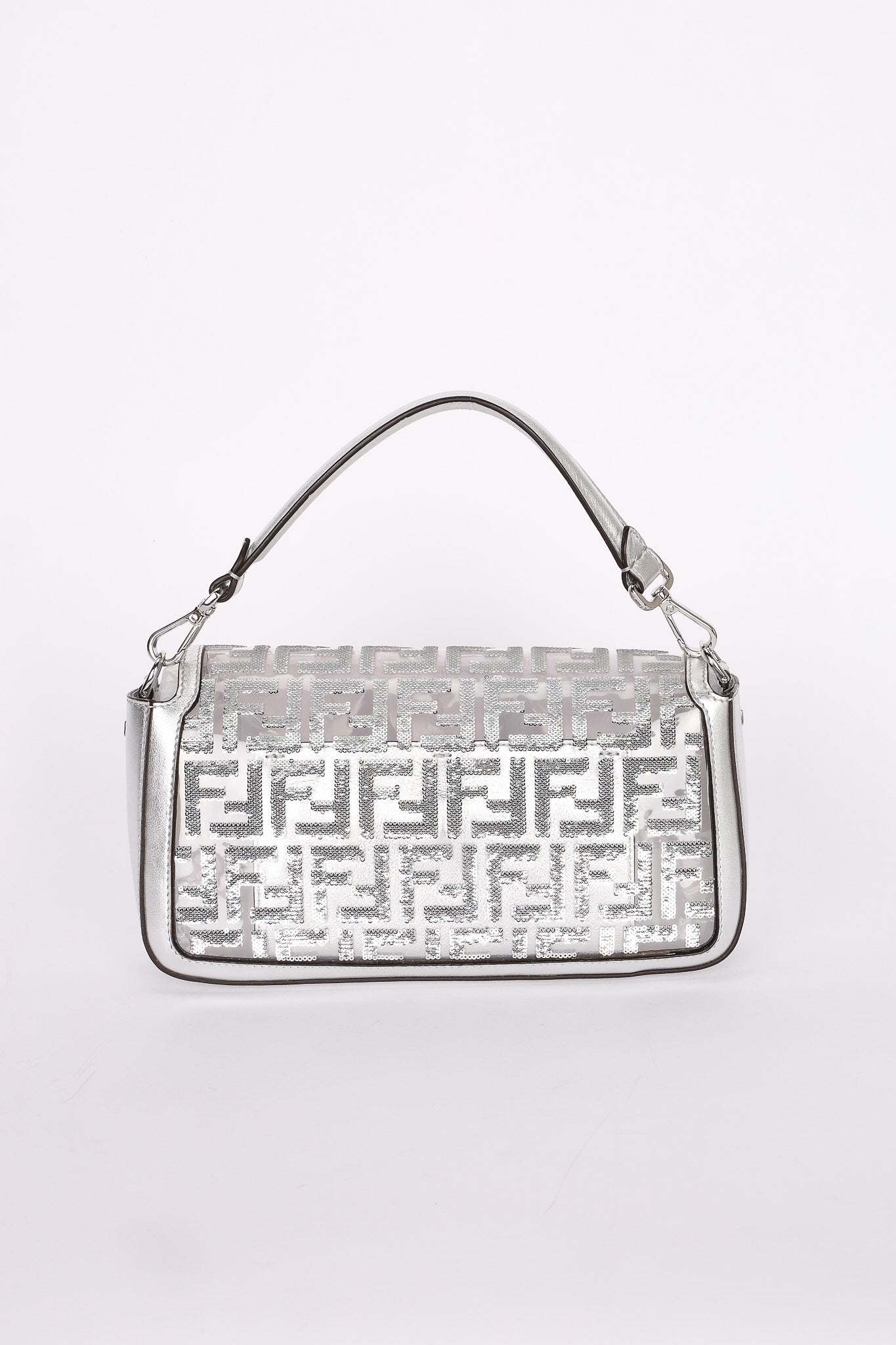 Fendi Zucca Sequin Baguette Bag Silver Metallic