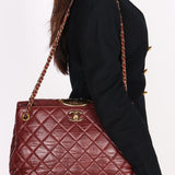 Chanel Front Turnlock Shoulder Bag Bordeaux Calfskin AGHW