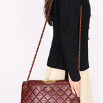 Chanel Front Turnlock Shoulder Bag Bordeaux Calfskin AGHW