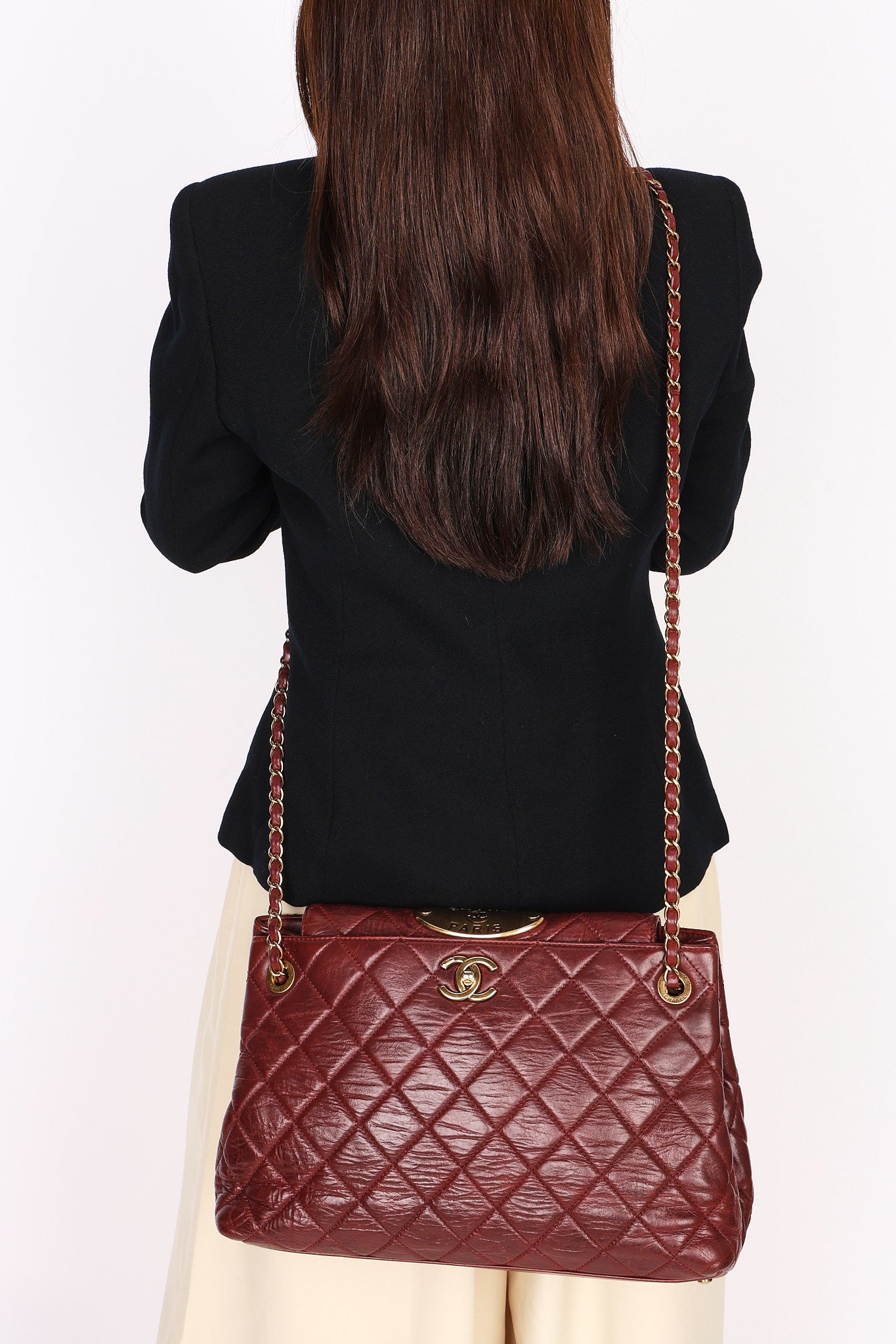 Chanel Front Turnlock Shoulder Bag Bordeaux Calfskin AGHW