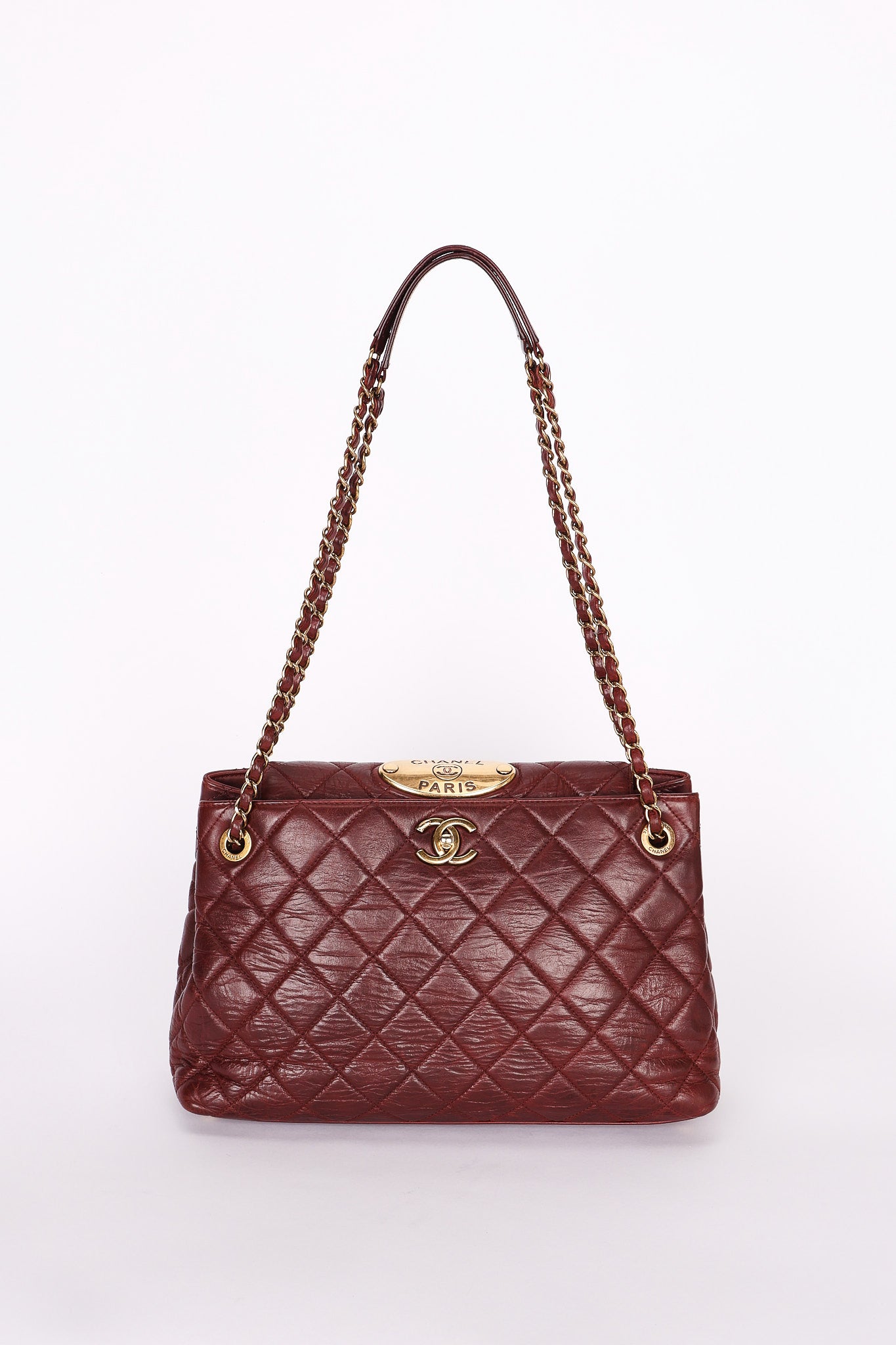 Chanel Front Turnlock Shoulder Bag Bordeaux Calfskin AGHW