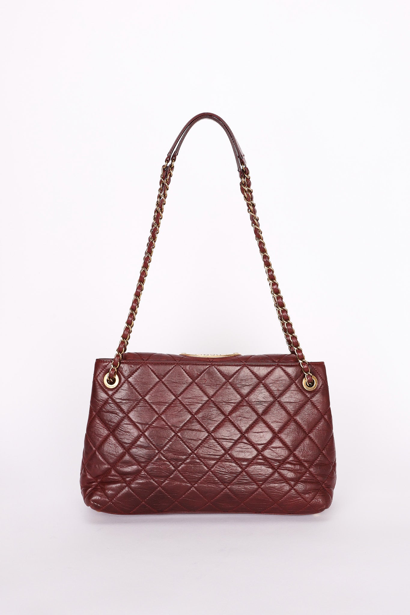 Chanel Front Turnlock Shoulder Bag Bordeaux Calfskin AGHW