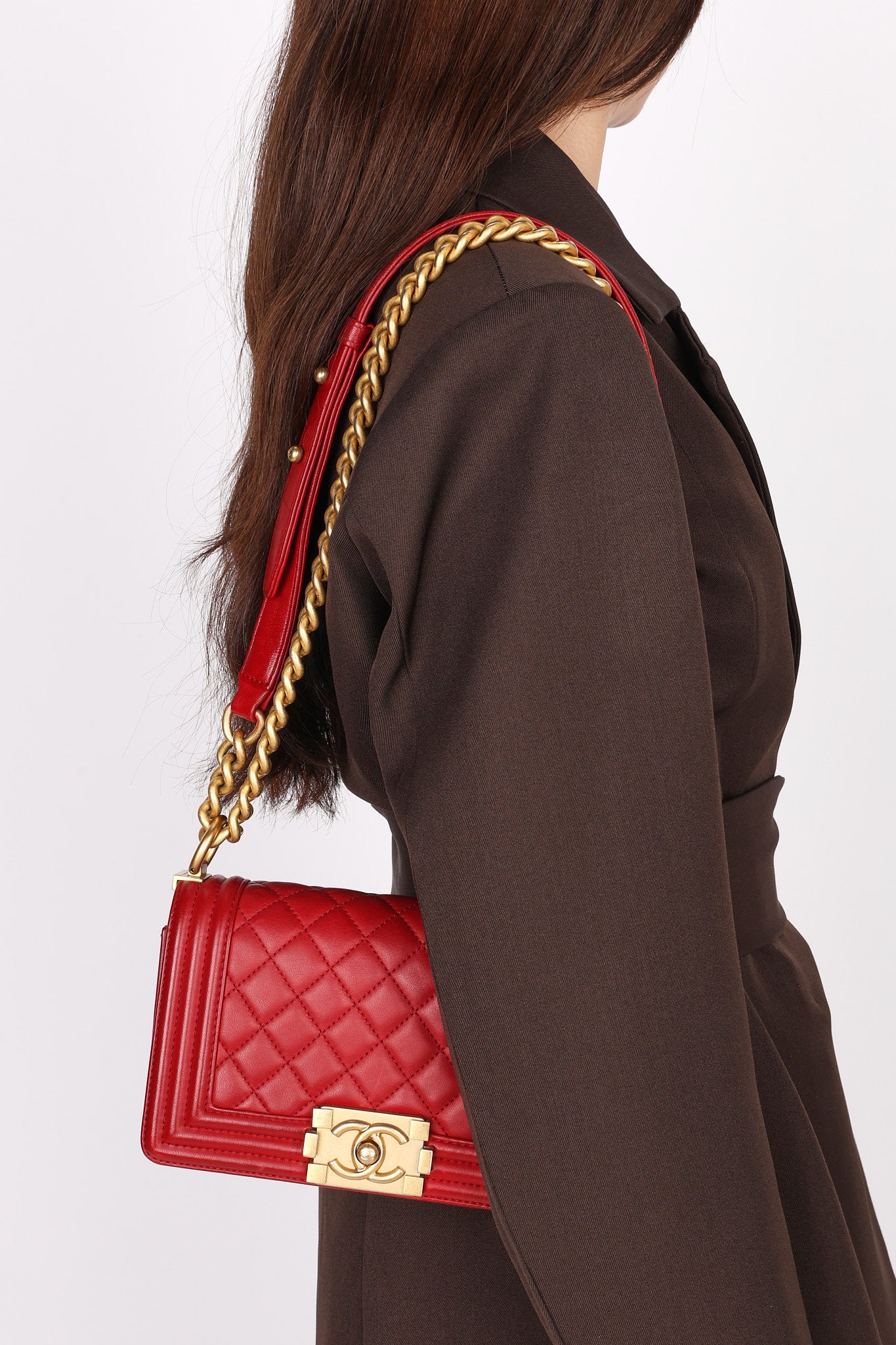 Chanel Small Boy Bag Red Lambskin AGHW