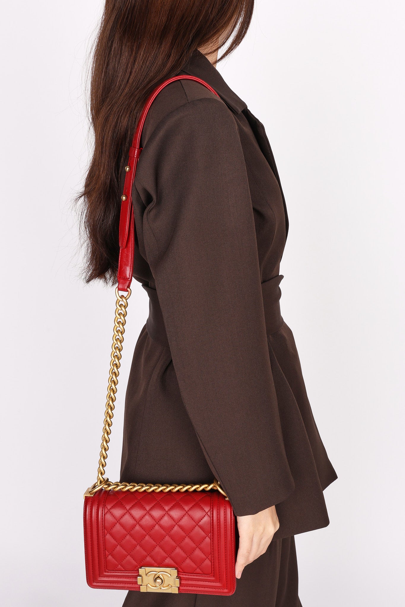 Chanel Small Boy Bag Red Lambskin AGHW