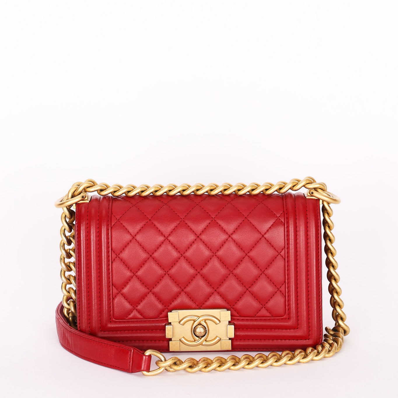 Chanel Small Boy Bag Red Lambskin AGHW