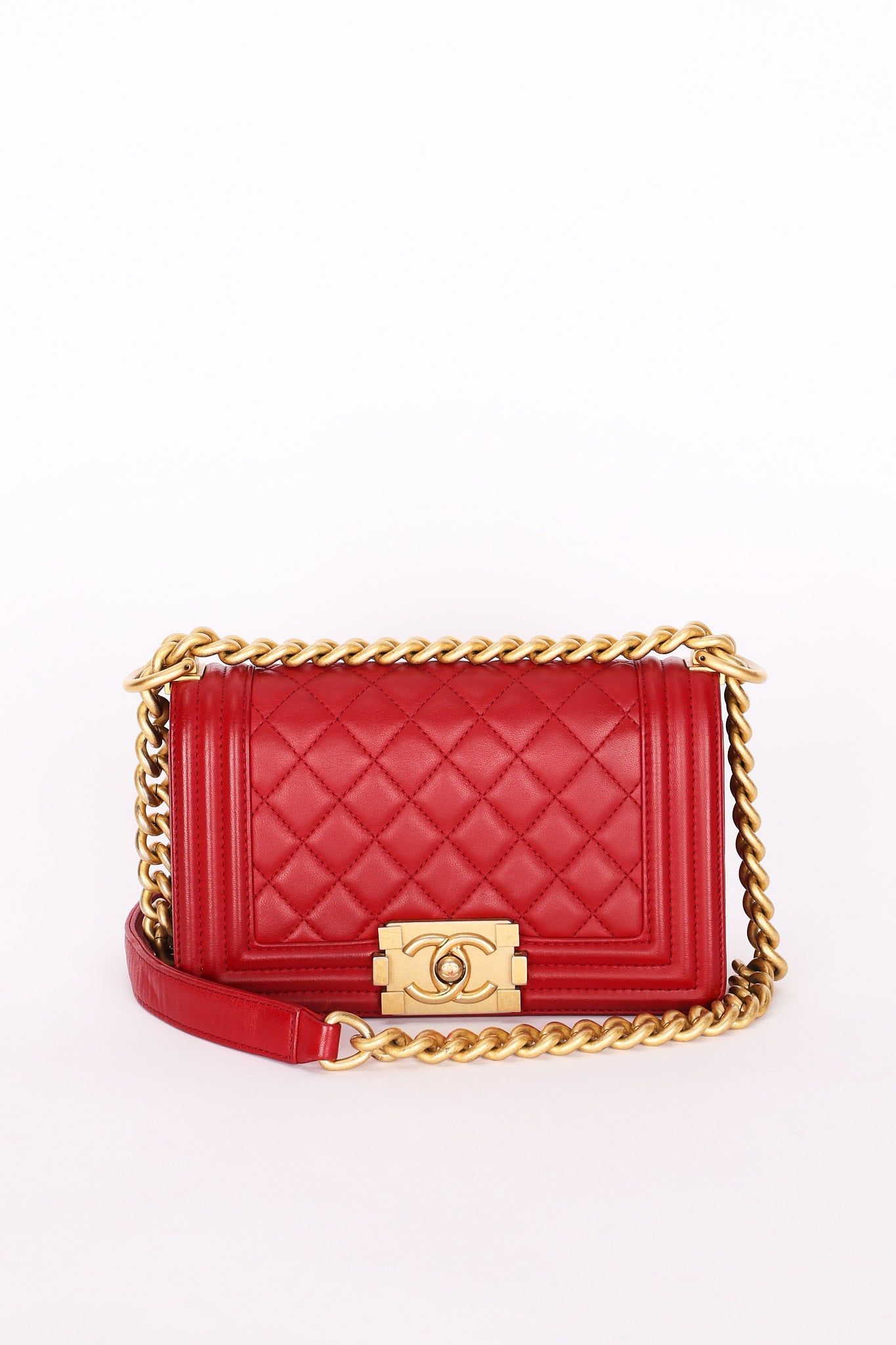 Chanel Small Boy Bag Red Lambskin AGHW