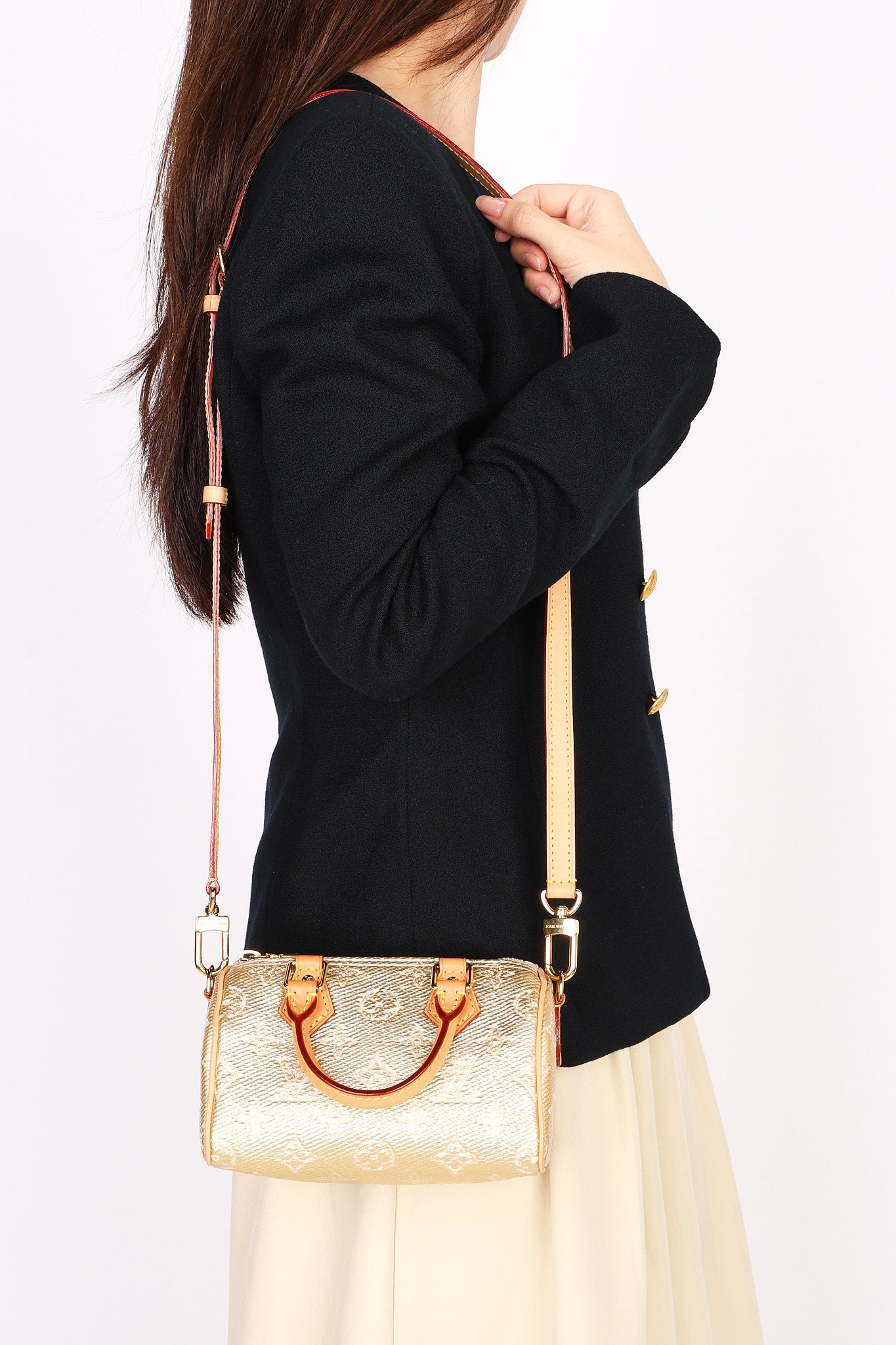 Louis Vuitton Monoglam Speedy Nano Gold