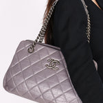 Chanel Shoulder Bag Gray Crinkled Calfskin RHW