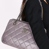 Chanel Shoulder Bag Gray Crinkled Calfskin RHW