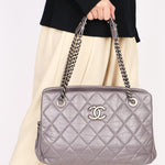 Chanel Shoulder Bag Gray Crinkled Calfskin RHW