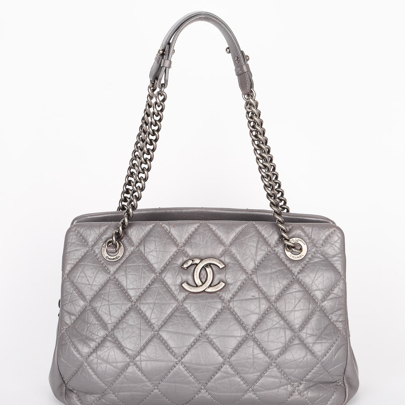 Chanel Shoulder Bag Gray Crinkled Calfskin RHW