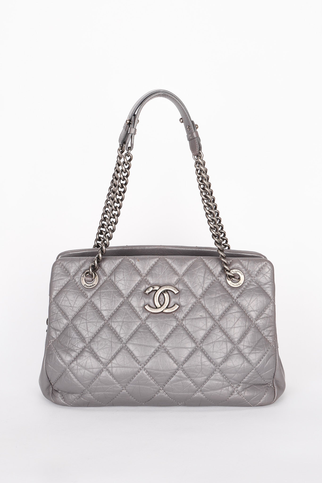 Chanel Shoulder Bag Gray Crinkled Calfskin RHW