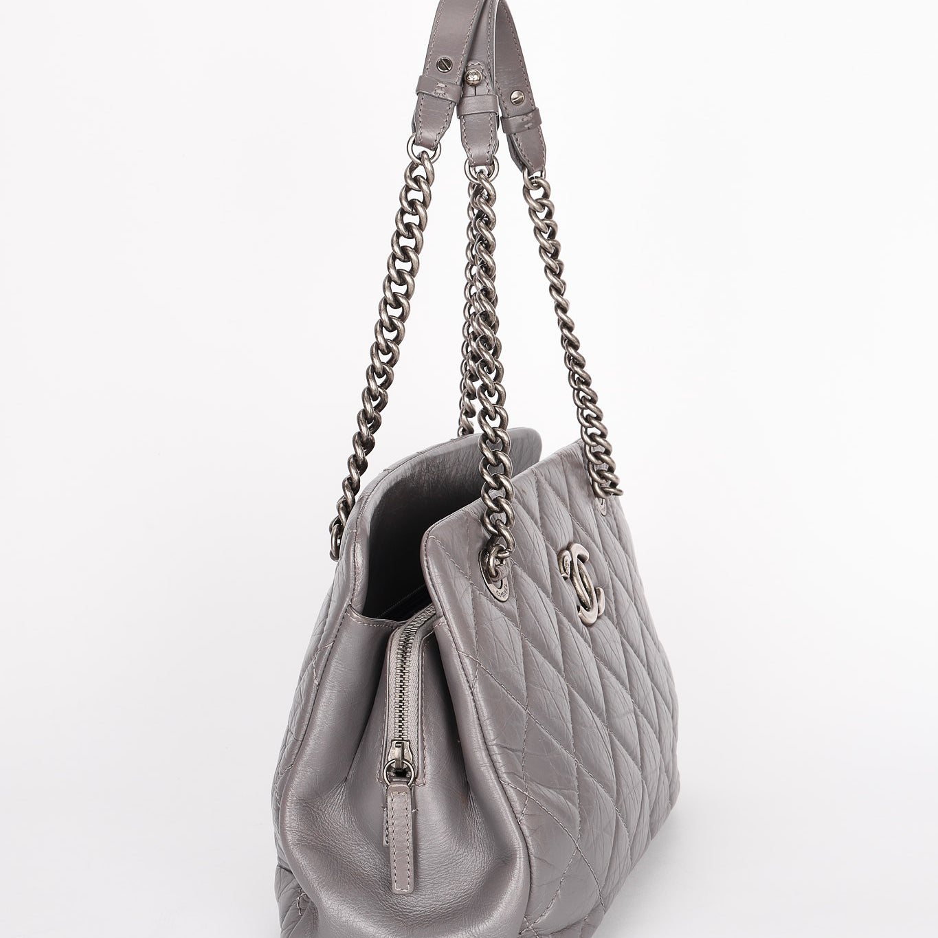 Chanel Shoulder Bag Gray Crinkled Calfskin RHW
