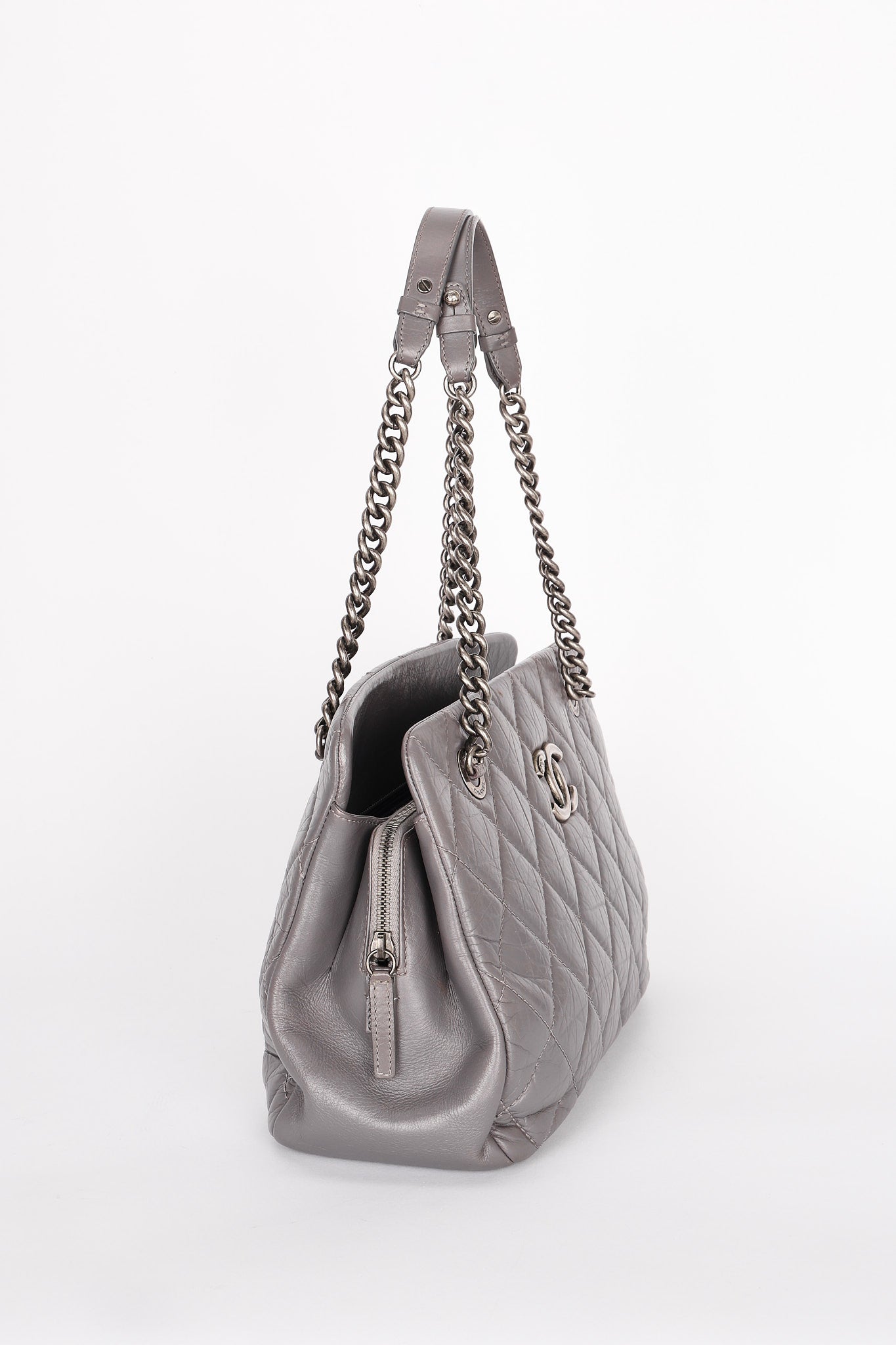 Chanel Shoulder Bag Gray Crinkled Calfskin RHW