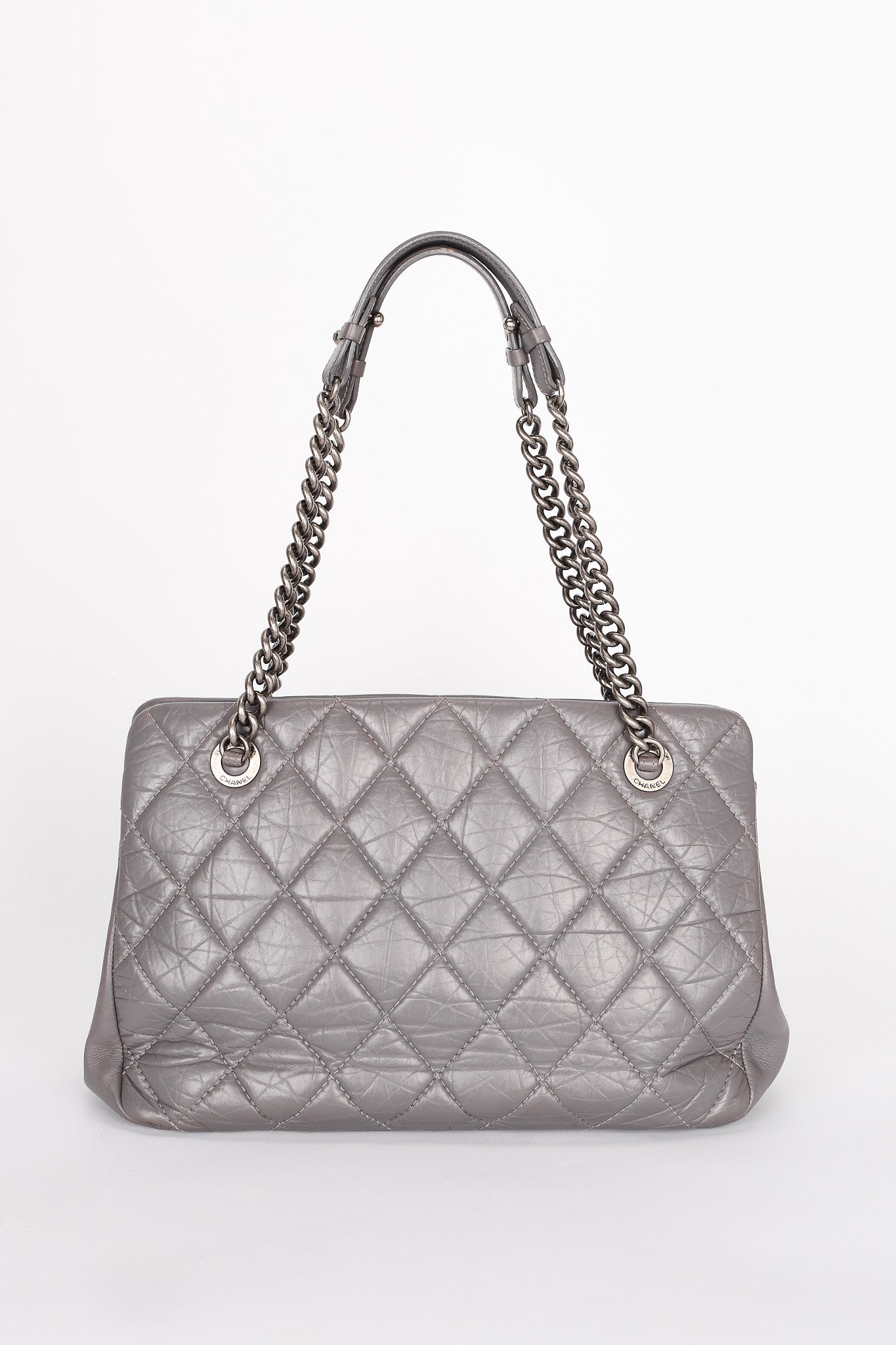 Chanel Shoulder Bag Gray Crinkled Calfskin RHW