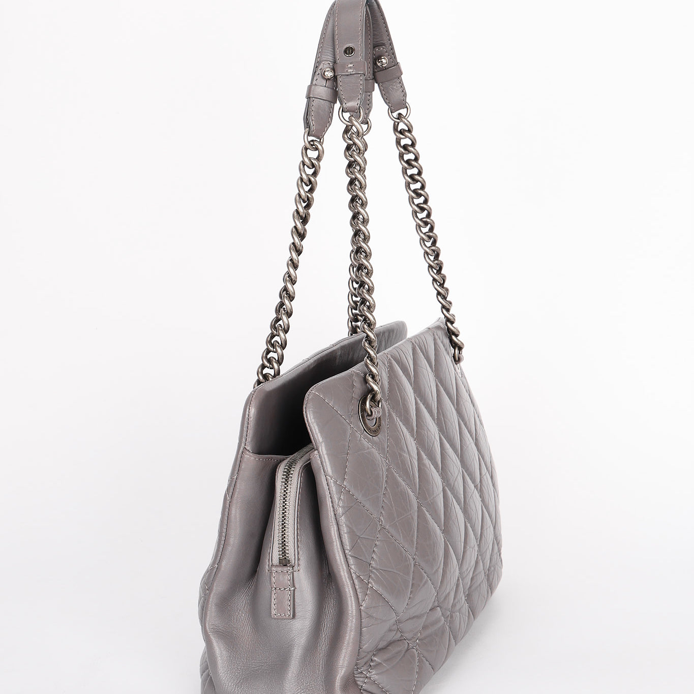 Chanel Shoulder Bag Gray Crinkled Calfskin RHW