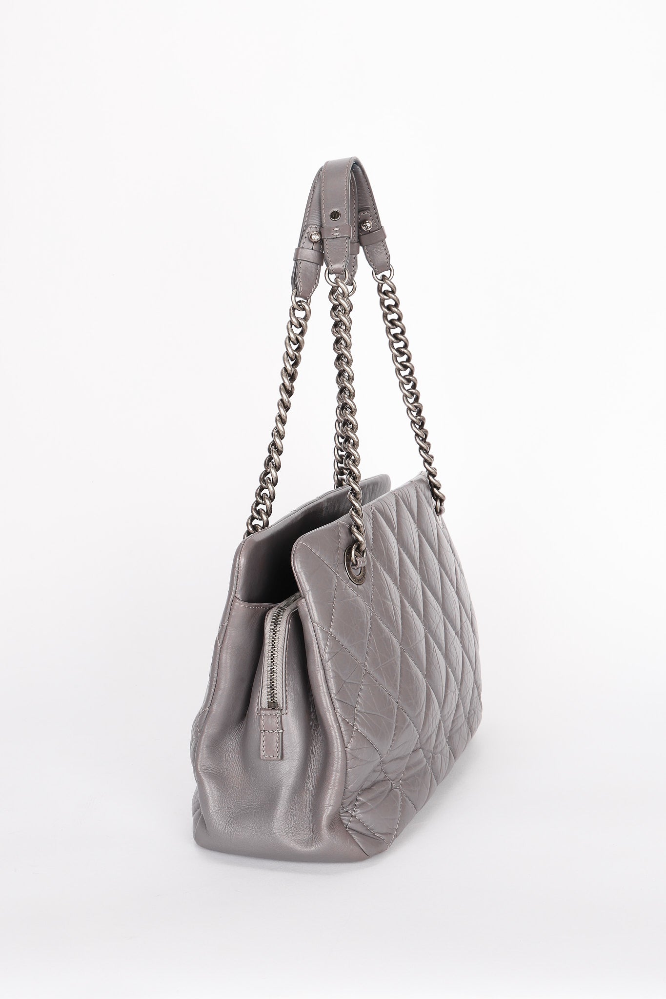 Chanel Shoulder Bag Gray Crinkled Calfskin RHW