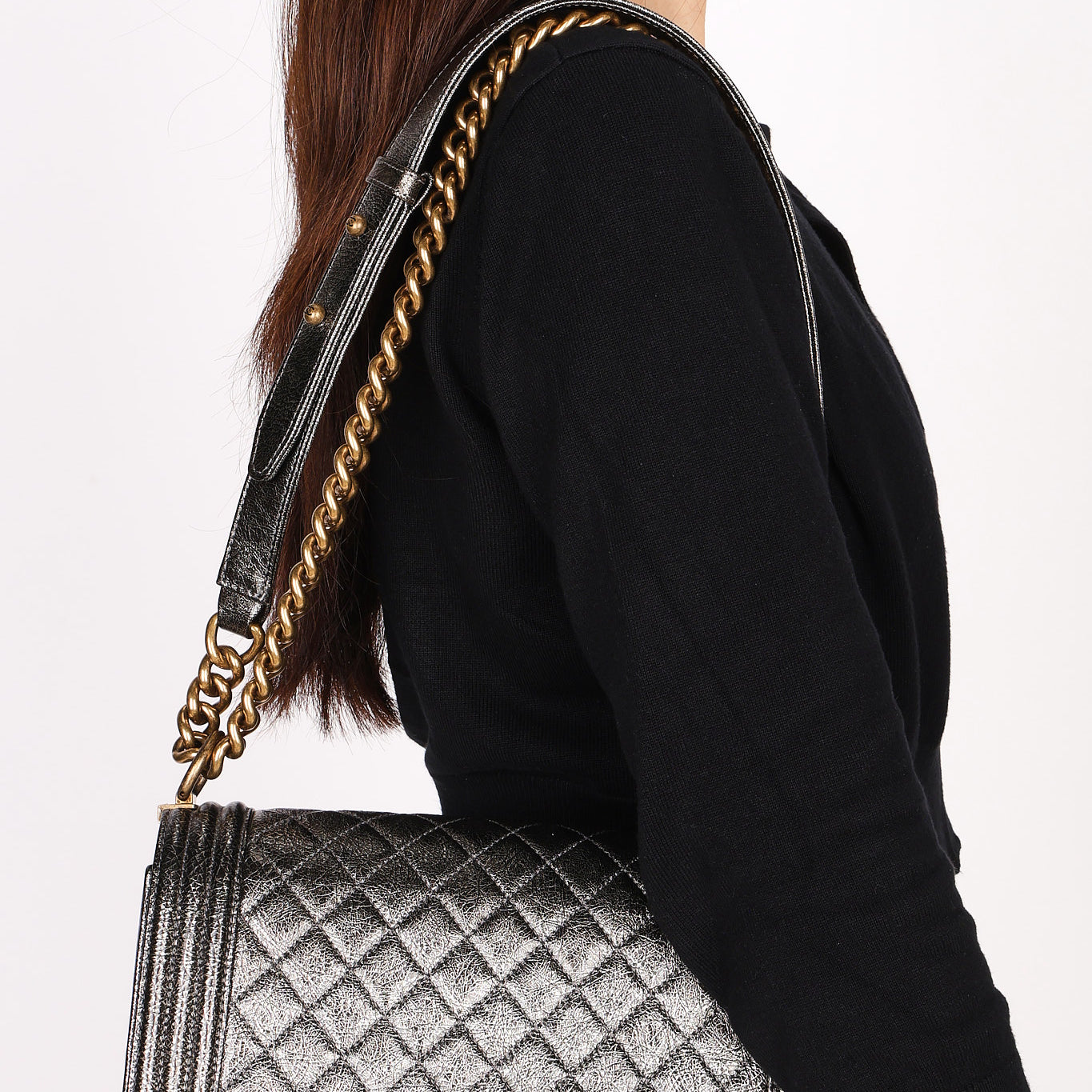Chanel Medium Boy Bag Crackled Metallic Calfskin AGHW
