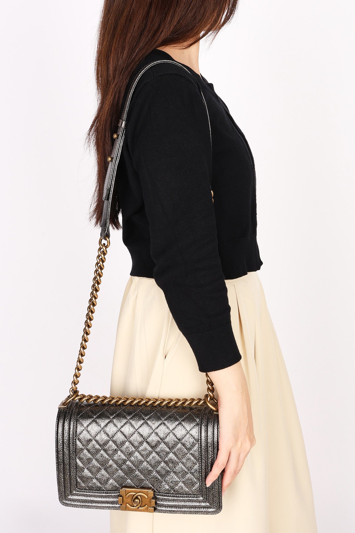 Chanel Medium Boy Bag Crackled Metallic Calfskin AGHW