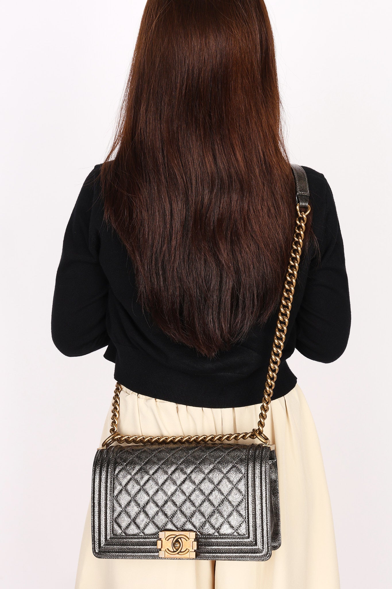 Chanel Medium Boy Bag Crackled Metallic Calfskin AGHW