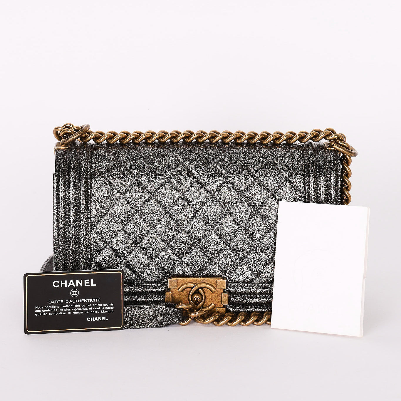 Chanel Medium Boy Bag Crackled Metallic Calfskin 2018 AGHW