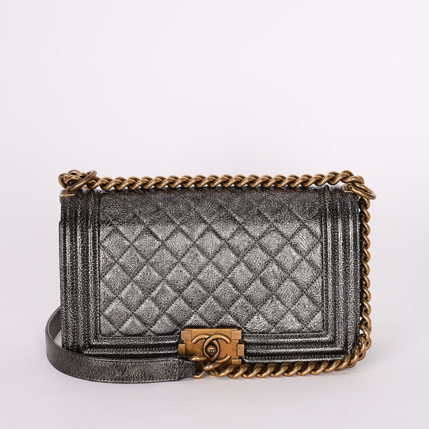 Chanel Medium Boy Bag Crackled Metallic Calfskin AGHW