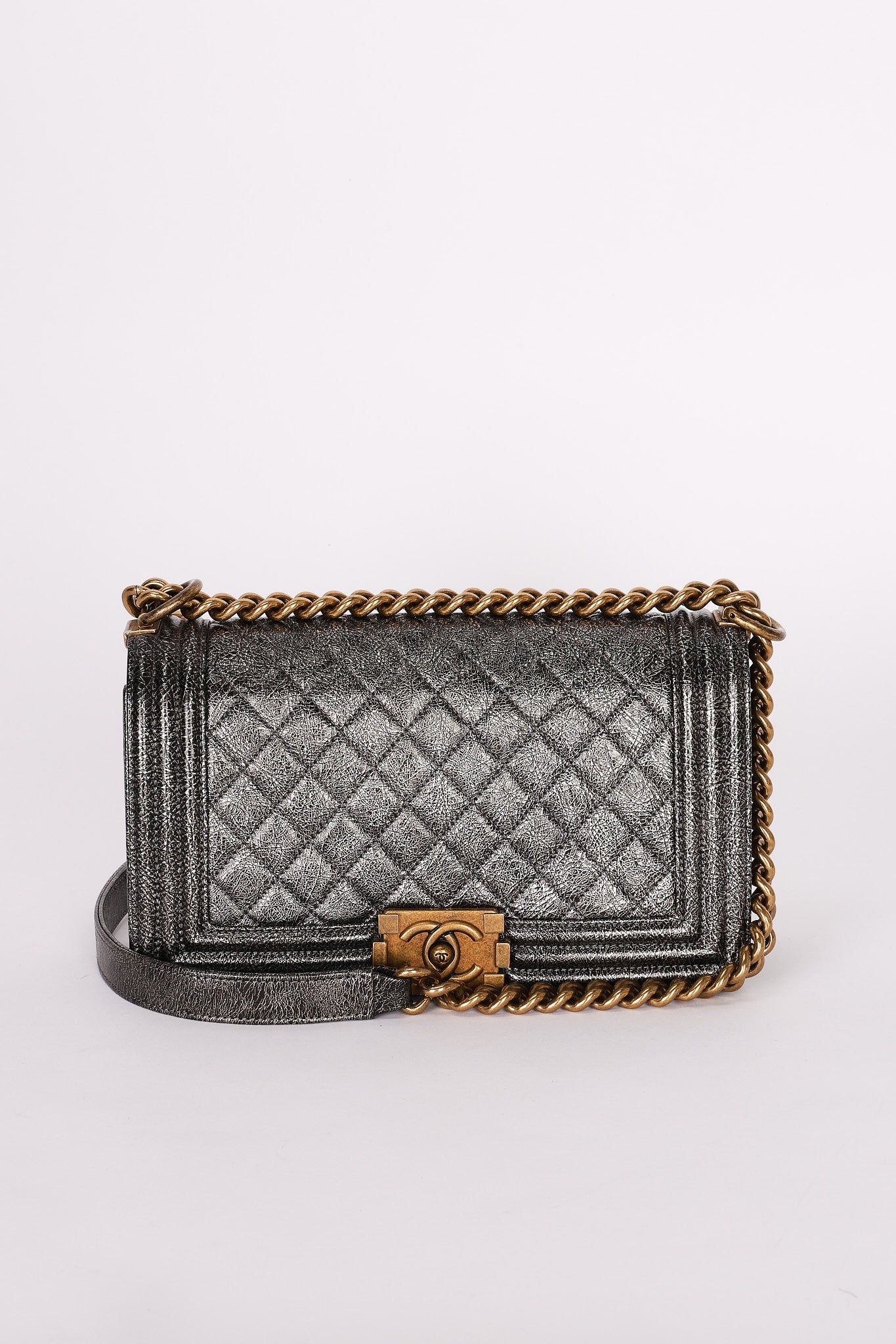 Chanel Medium Boy Bag Crackled Metallic Calfskin AGHW