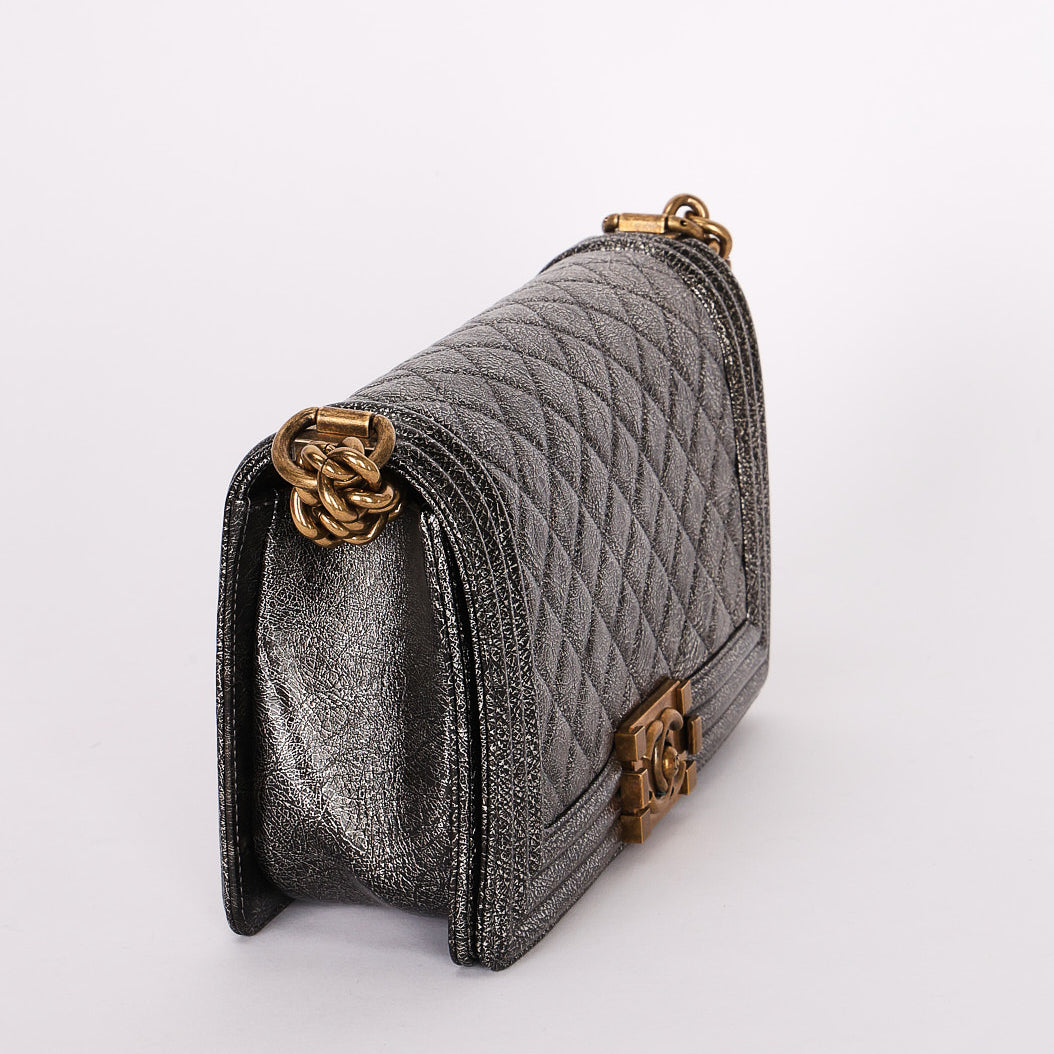 Chanel Medium Boy Bag Crackled Metallic Calfskin AGHW