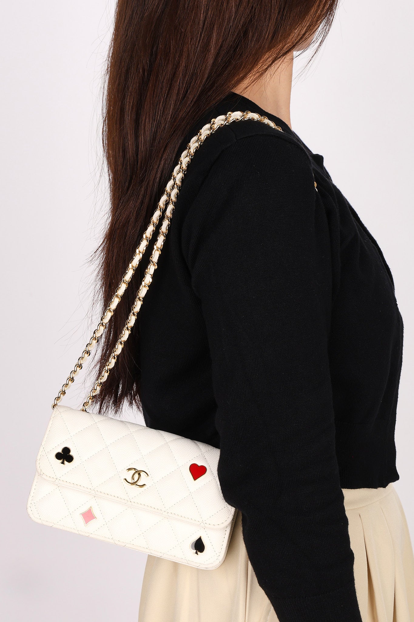 Chanel Coco Casino Wallet On Chain White Caviar GHW