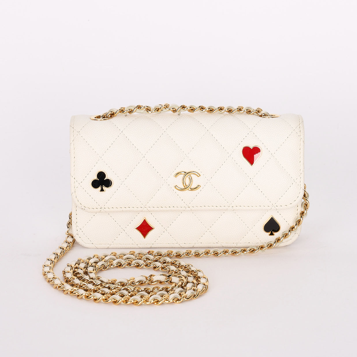 Chanel Coco Casino Wallet On Chain White Caviar GHW