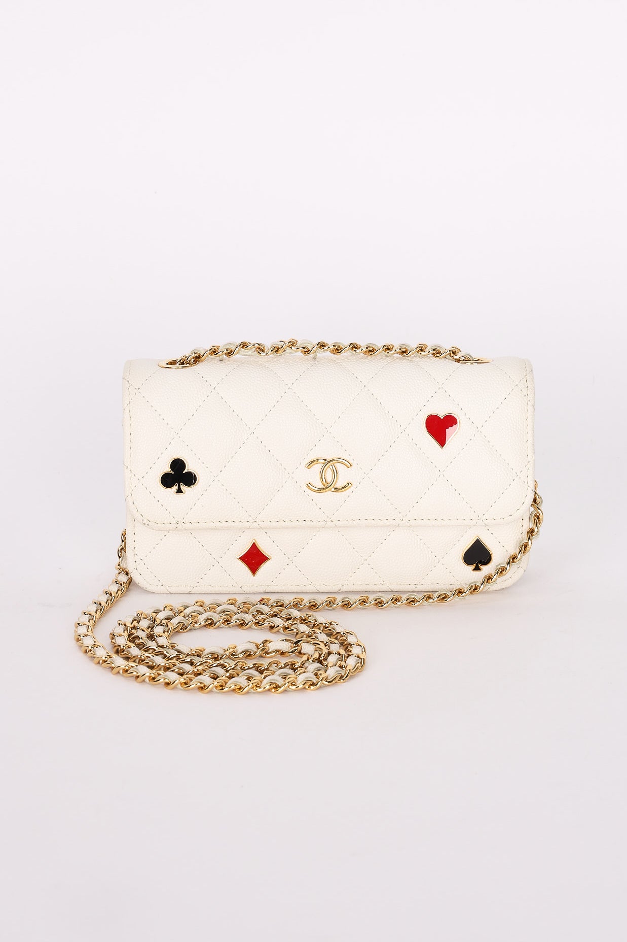 Chanel Coco Casino Wallet On Chain White Caviar GHW