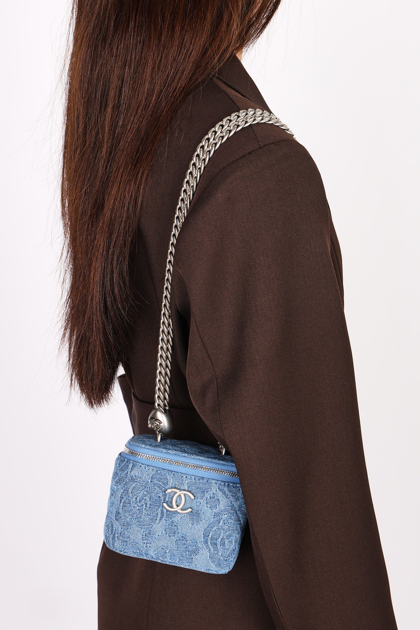 Chanel Mini Denim Camellia Sweetheart Vanity Case RHW