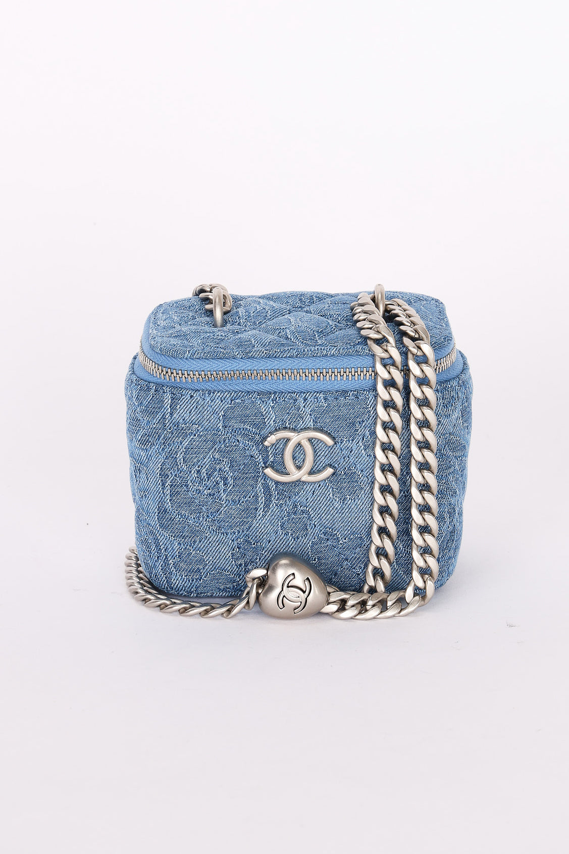 Chanel Mini Denim Camellia Sweetheart Vanity Case RHW