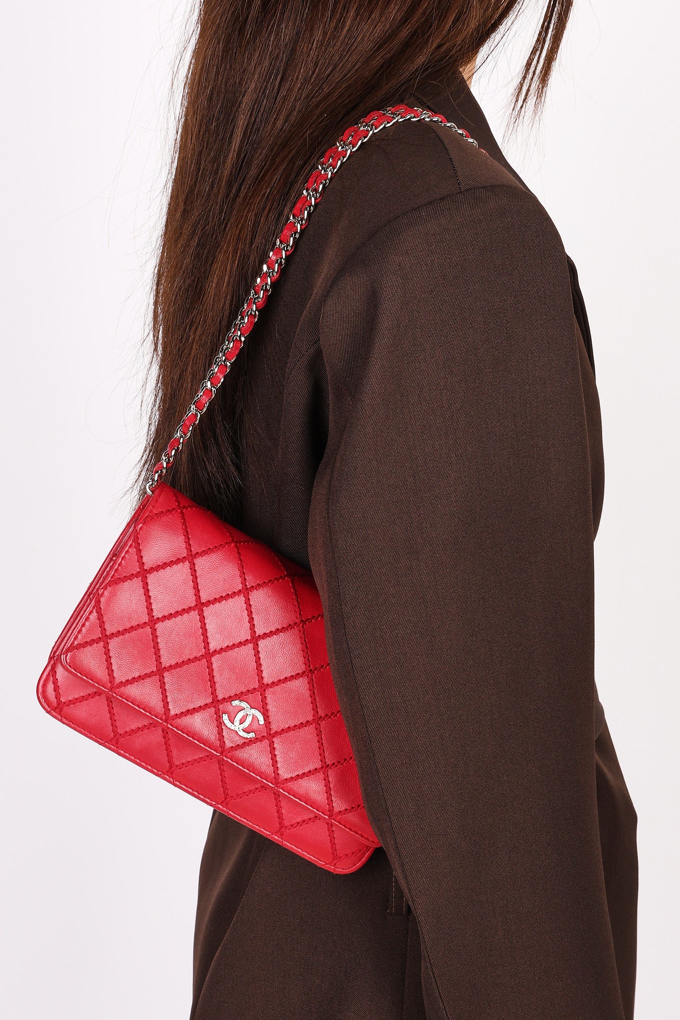 Chanel Wild Stitch Wallet on Chain Red Calfskin SHW