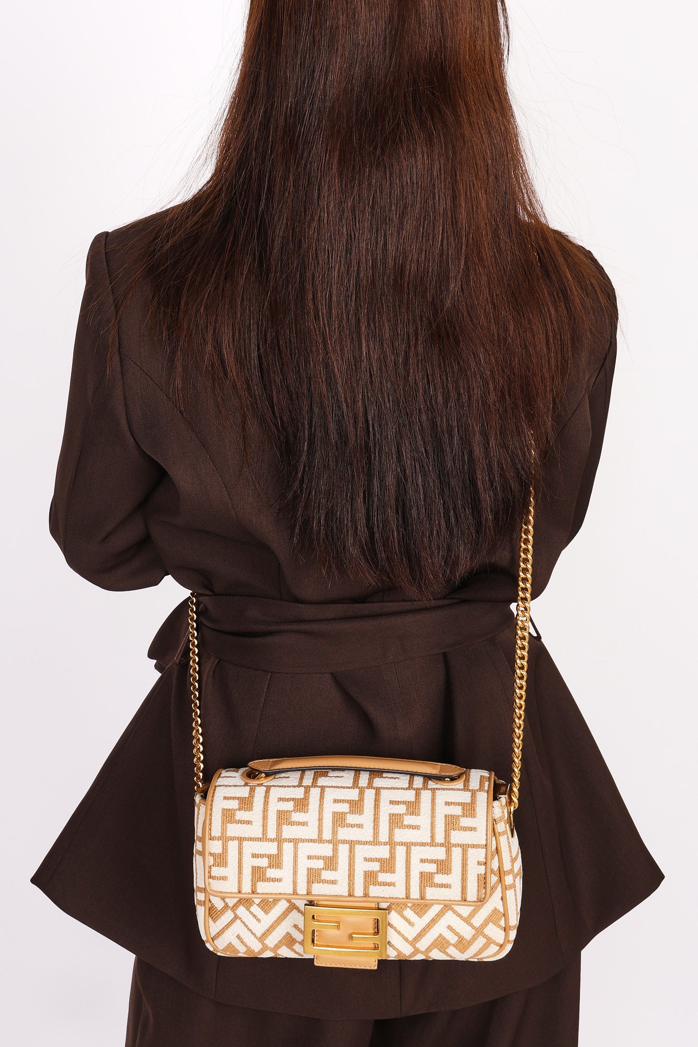 Fendi Zucca Raffia and Knit Midi Baguette GHW