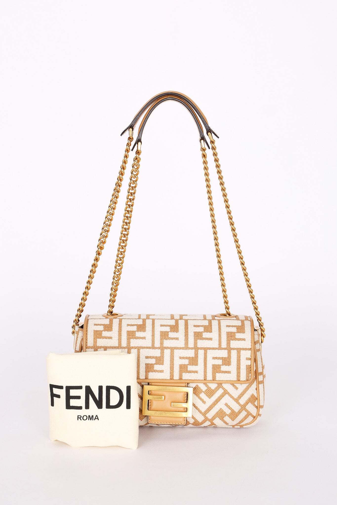 Fendi Zucca Raffia and Knit Midi Baguette GHW