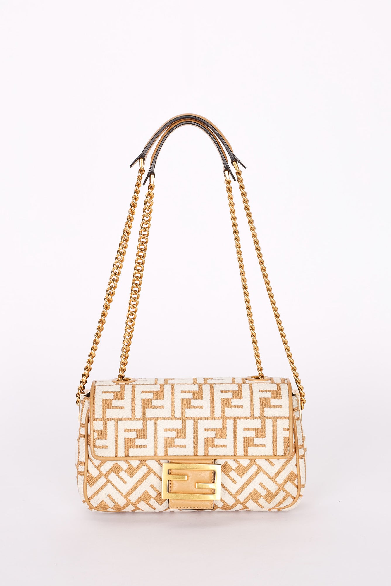 Fendi Zucca Raffia and Knit Midi Baguette GHW