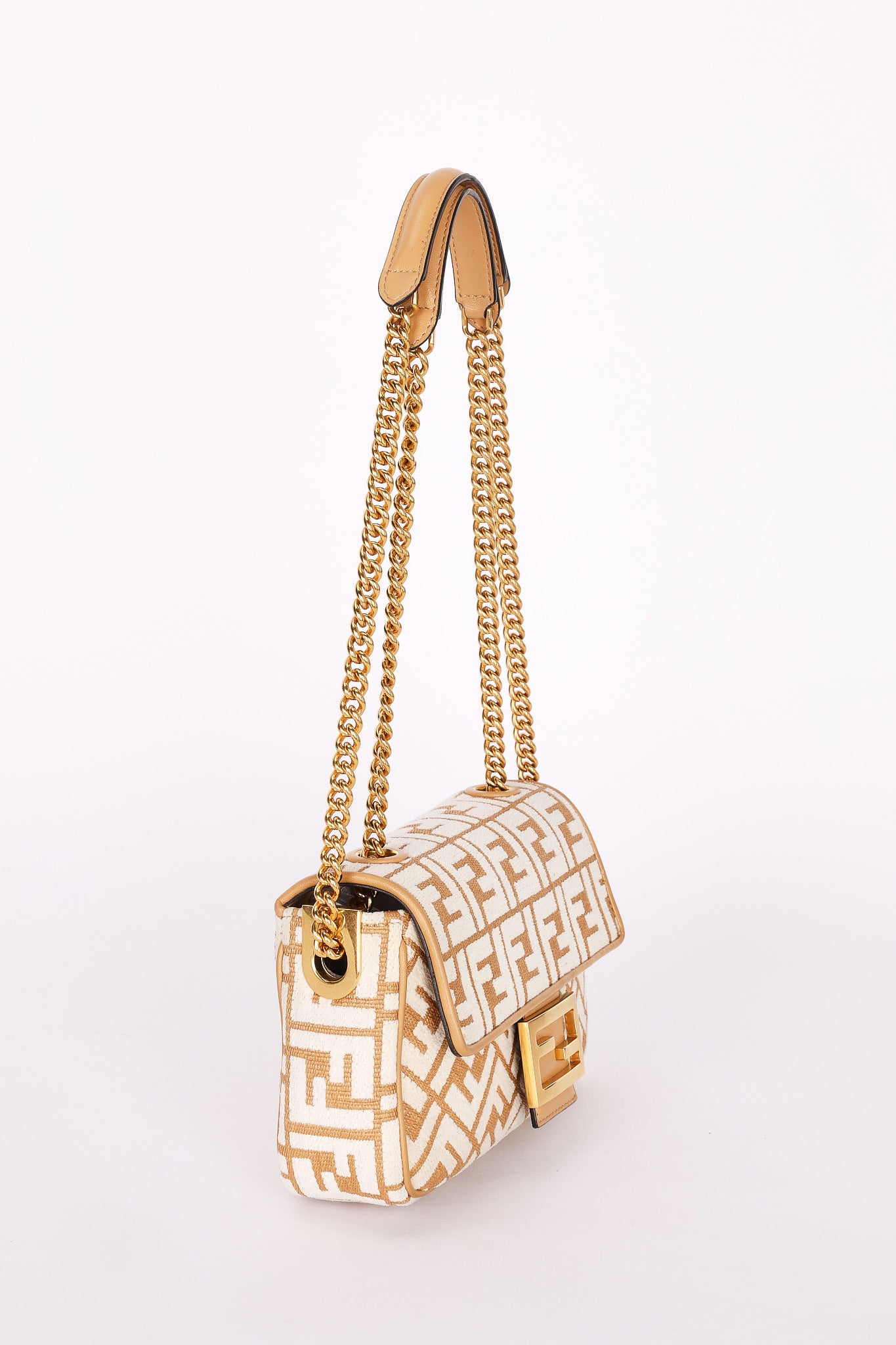 Fendi Zucca Raffia and Knit Midi Baguette GHW