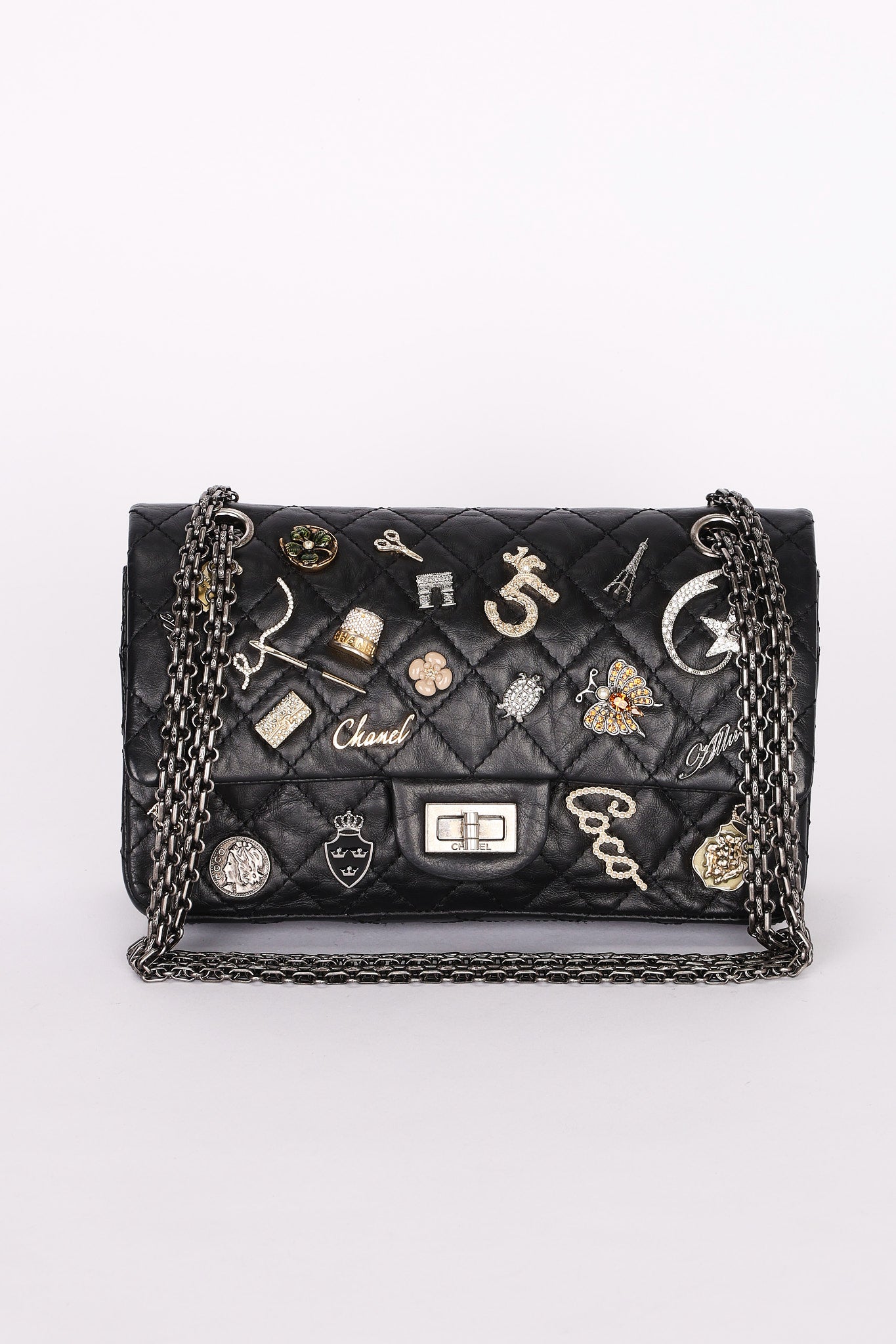 Chanel 2.55 Reissue 255 Lucky Charms Double Flap Black Calfskin RHW